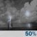 Tonight: A chance of showers and thunderstorms between 10pm and 2am. Partly cloudy, with a low around 53. West wind 5 to 9 mph. Chance of precipitation is 50%. New rainfall amounts less than a tenth of an inch possible. Tonight: Chance Showers And Thunderstorms